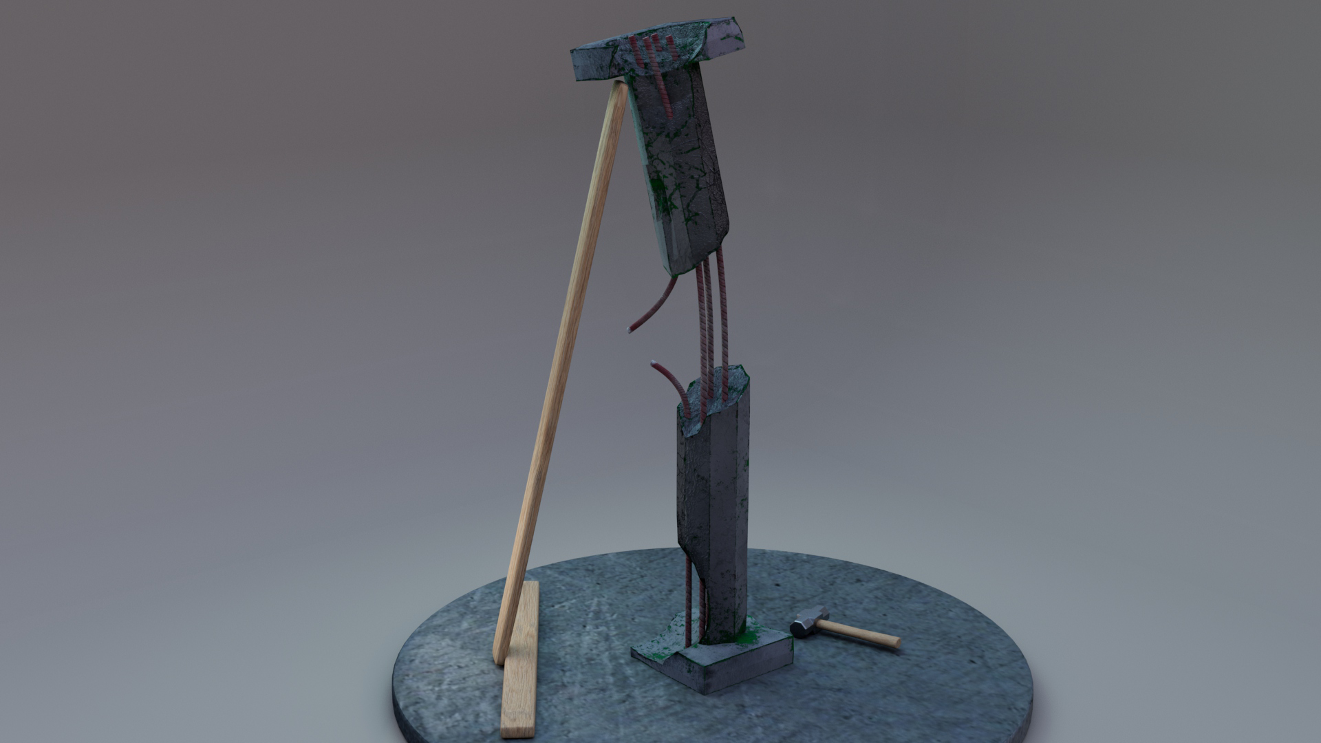 3D Rendered Colapsing Column with Support Plank